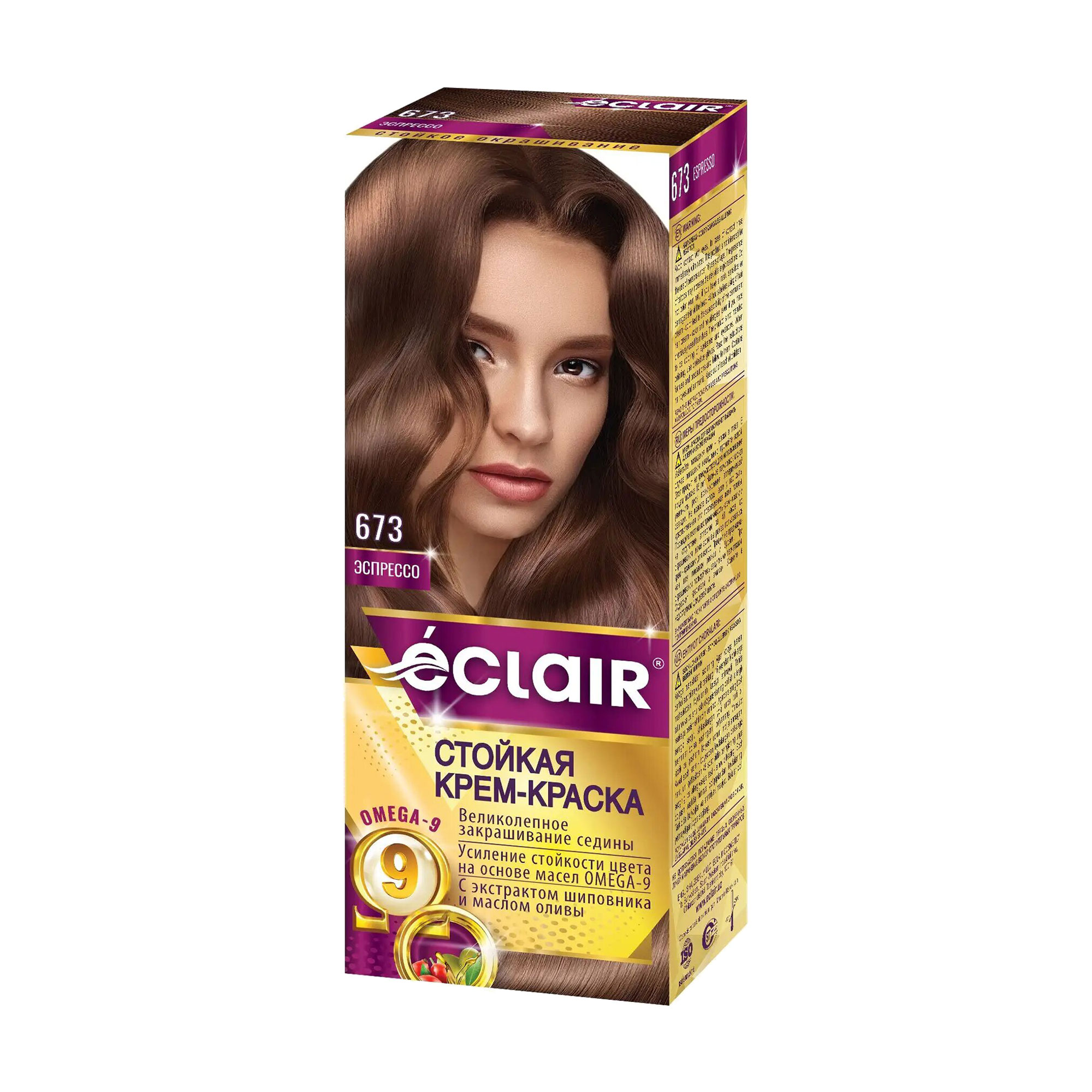 Стійка крем-фарба для волосся Eclair Omega 9 Hair Color 673 Еспресо, 130 мл